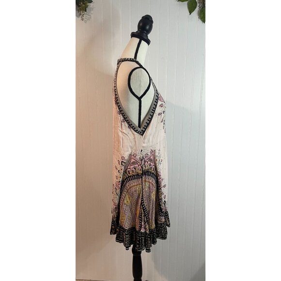 Free People Women’s L Tunic Top Mini Dress Steal The Sun Print Light Pink Boho - Picture 9 of 15